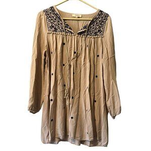 Umgee Long Sleeve Tie Neck Tassel Tunic Top Mini Dress‎ Size Medium Boho Peasant